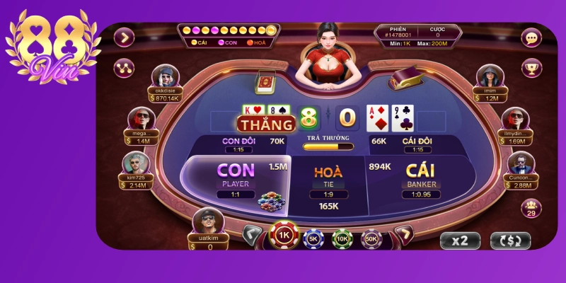 Baccarat Kim Tài, game bài đổi thưởng đặc sắc tại 88vin