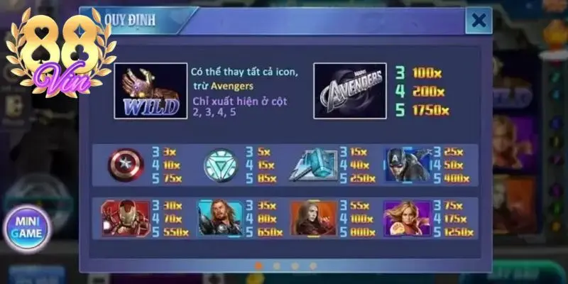 Các biểu tượng siêu anh hùng trong game nổ hũ Avengers 